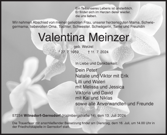 Traueranzeige von Valentina Meinzer von Siegener Zeitung