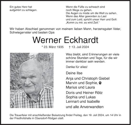 Traueranzeige von Werner Eckhardt von Siegener Zeitung