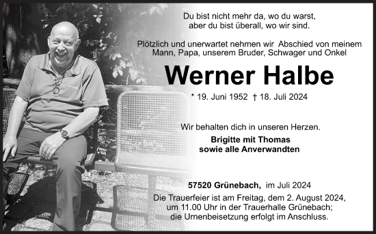 Traueranzeige von Werner Halbe von Siegener Zeitung
