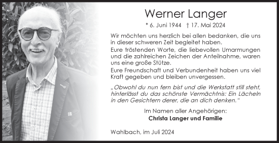 Traueranzeige von Werner Langer von Siegener Zeitung