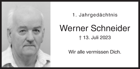 Traueranzeige von Werner Schneider von Siegener Zeitung