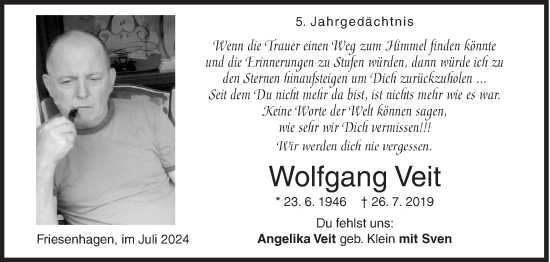 Traueranzeige von Wolfgang Veit von Siegener Zeitung