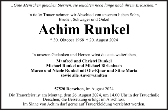 Traueranzeige von Achim Runkel von Siegener Zeitung