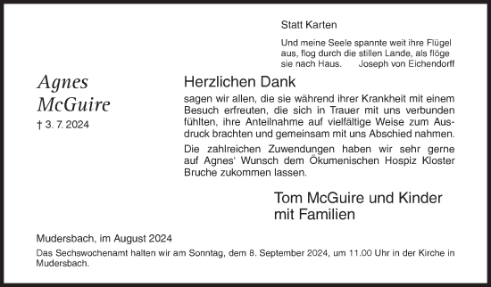 Traueranzeige von Agnes McGuire von Siegener Zeitung