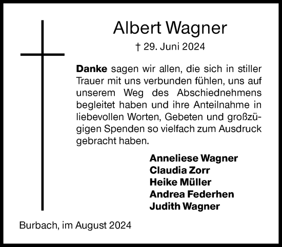 Traueranzeige von Albert Wagner von Siegener Zeitung
