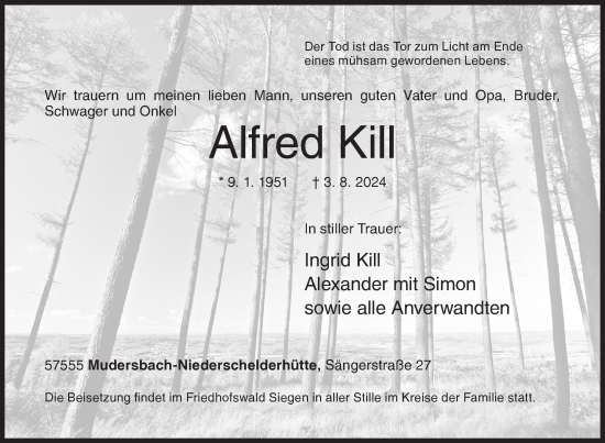 Traueranzeige von Alfred Kill von Siegener Zeitung