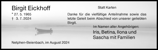 Traueranzeige von Birgit Eickhoff von Siegener Zeitung
