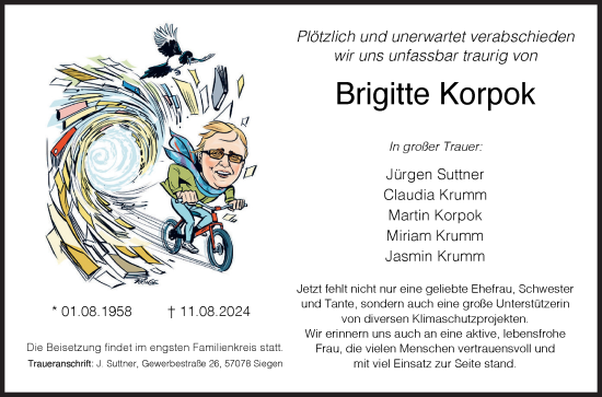 Traueranzeige von Brigitte Korpok von Siegener Zeitung