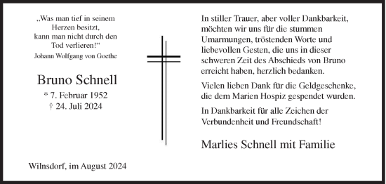 Traueranzeige von Bruno Schnell von Siegener Zeitung