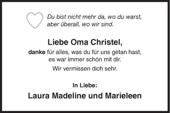 Traueranzeige von Christel  von Siegener Zeitung