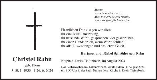 Traueranzeige von Christel Rahn von Siegener Zeitung