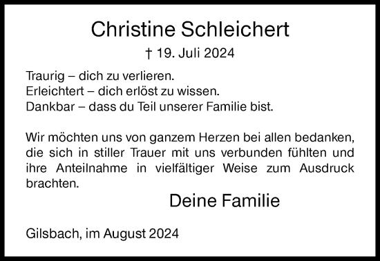 Traueranzeige von Christine Schleichert von Siegener Zeitung