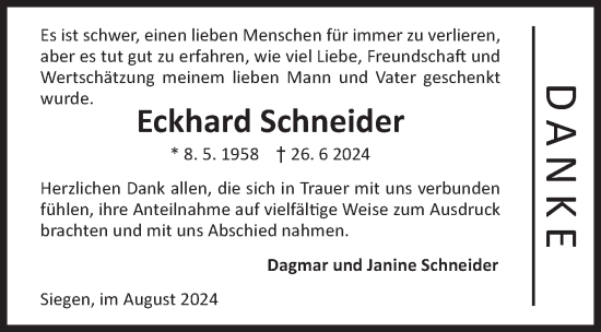 Traueranzeige von Eckhard Schneider von Siegener Zeitung