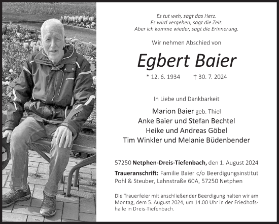 Traueranzeige von Egbert Baier von Siegener Zeitung