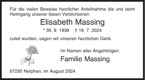 Traueranzeige von Elisabeth Massing von Siegener Zeitung