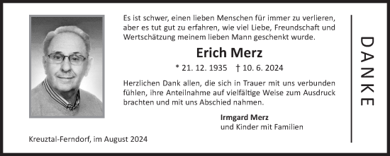Traueranzeige von Erich Merz von Siegener Zeitung