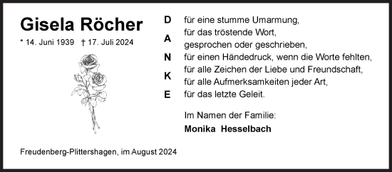 Traueranzeige von Gisela Röcher von Siegener Zeitung
