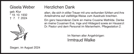 Traueranzeige von Gisela Weber von Siegener Zeitung