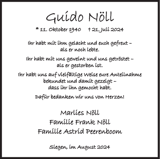 Traueranzeige von Guido Nöll von Siegener Zeitung