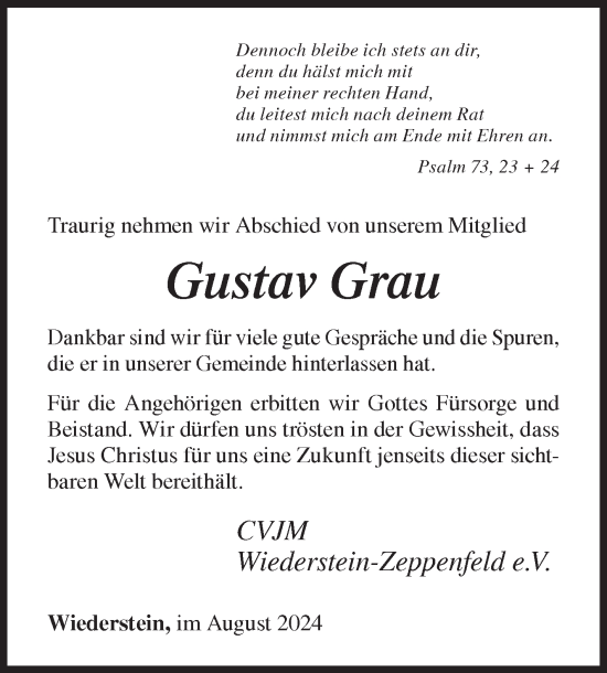Traueranzeige von Gustav Grau von Siegener Zeitung