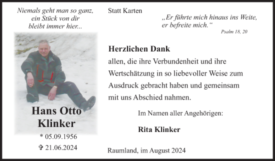 Traueranzeige von Hans Otto Klinker von Siegener Zeitung