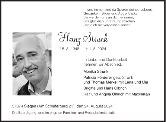 Traueranzeige von Heinz Strunk von Siegener Zeitung