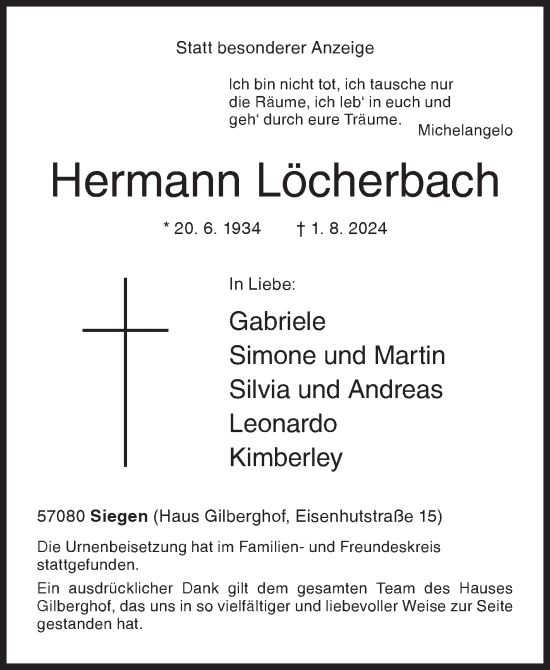 Traueranzeige von Hermann Löcherbach von Siegener Zeitung