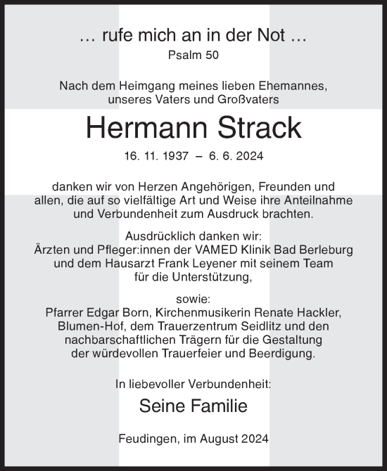 Traueranzeige von Hermann Strack von Siegener Zeitung