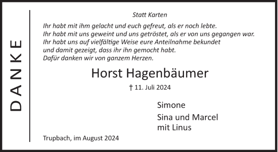 Traueranzeige von Horst Hagenbäumer von Siegener Zeitung
