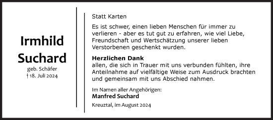 Traueranzeige von Irmhild Suchard von Siegener Zeitung