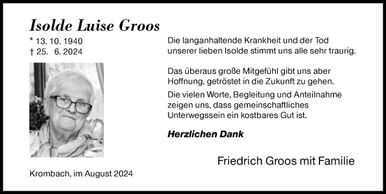 Traueranzeige von Isolde Luise Groos von Siegener Zeitung