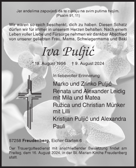 Traueranzeige von Iva Puljic von Siegener Zeitung