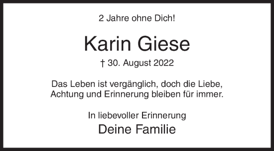 Traueranzeige von Karin Giese von Siegener Zeitung