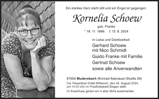 Traueranzeige von Kornelia Schoew von Siegener Zeitung