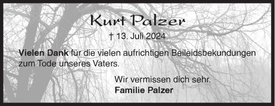 Traueranzeige von Kurt Palzer von Siegener Zeitung
