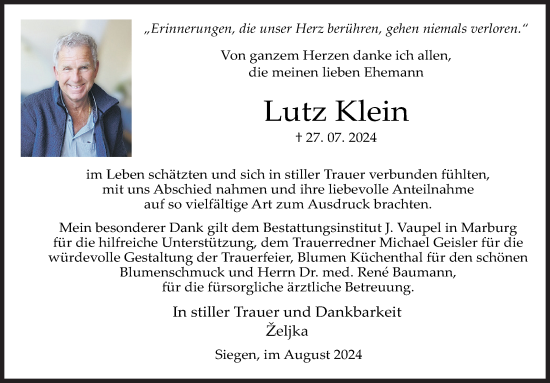 Traueranzeige von Lutz Klein von Siegener Zeitung