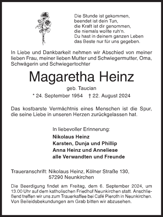 Traueranzeige von Magaretha Heinz von Siegener Zeitung