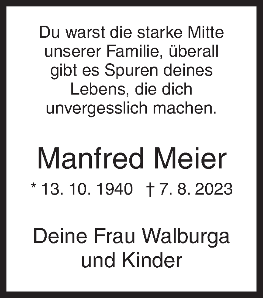 Traueranzeige für Manfred Meier vom 07.08.2024 aus Siegener Zeitung