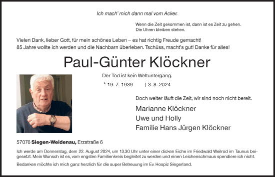 Traueranzeige von Marianne Klöckner von Siegener Zeitung