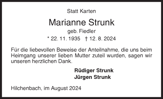 Traueranzeige von Marianne Strunk von Siegener Zeitung