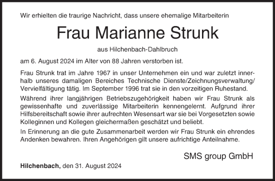 Traueranzeige von Marianne Strunk von Siegener Zeitung