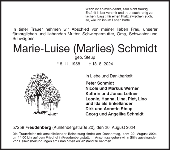 Traueranzeige von Marie-Luise Schmidt von Siegener Zeitung