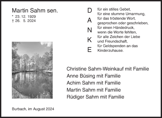 Traueranzeige von Martin Sahm von Siegener Zeitung