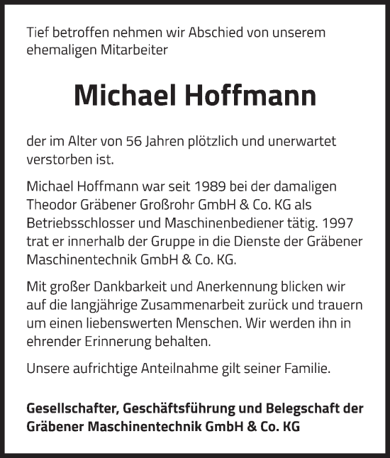 Traueranzeige von Michael Hoffmann von Siegener Zeitung