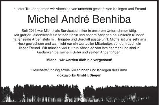 Traueranzeige von Michel André Benhiba von Siegener Zeitung