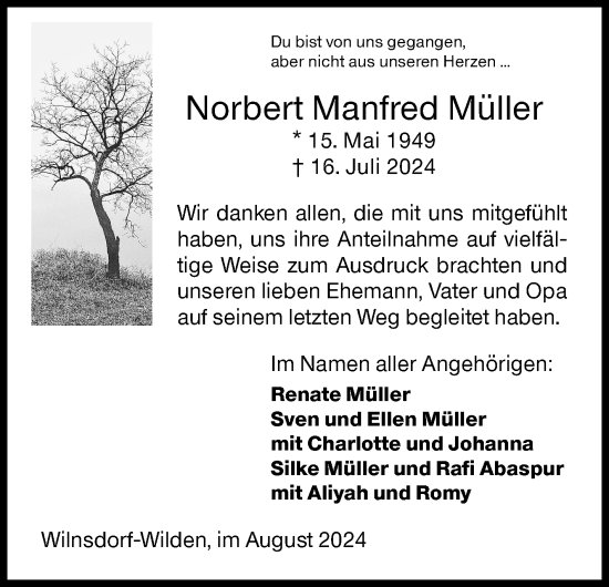 Traueranzeige von Norbert Manfred Müller von Siegener Zeitung