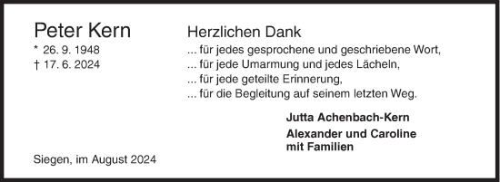 Traueranzeige von Peter Kern von Siegener Zeitung