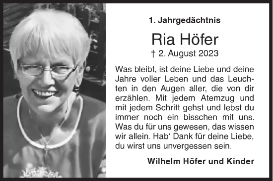 Traueranzeige von Ria Höfer von Siegener Zeitung