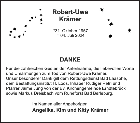 Traueranzeige von Robert-Uwe Krämer von Siegener Zeitung