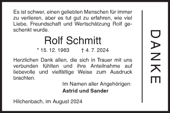 Traueranzeige von Rolf Schmitt von Siegener Zeitung